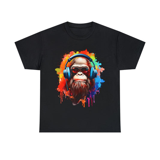 Big Foot with Headphones Rainbow Splash Short Sleeve Graphic T-Shirt (S-3XL)