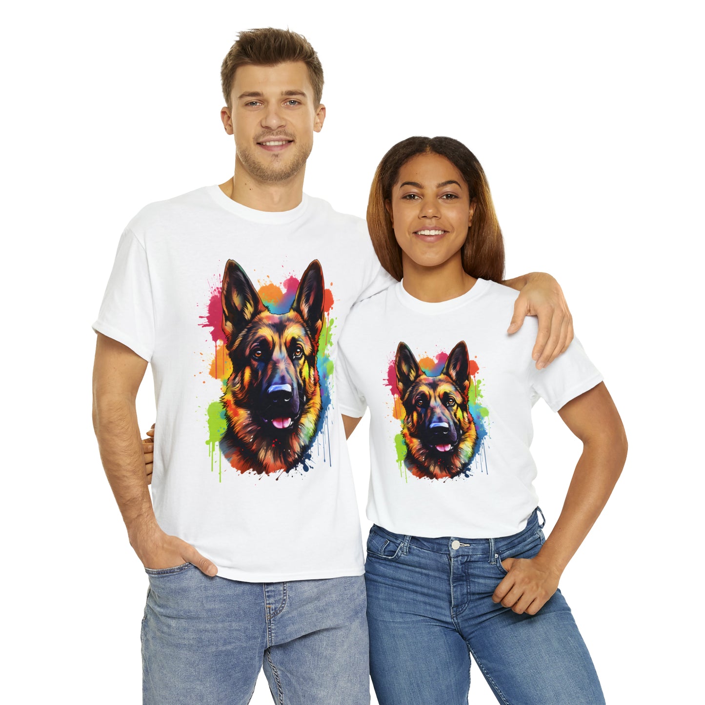 German Shepherd Rainbow Splash Short Sleeve Graphic T-Shirt (S-3XL)