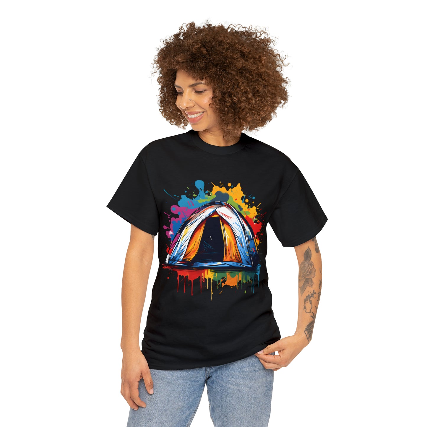 Camping Tent Rainbow Splash Short Sleeve Graphic T-Shirt (S-3XL)