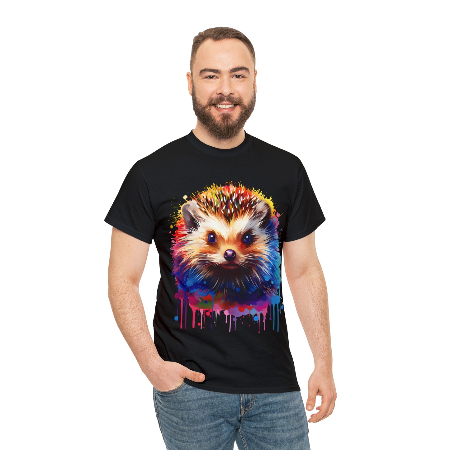 Hedgehog Rainbow Splash Short Sleeve Graphic T-Shirt (S-3XL)