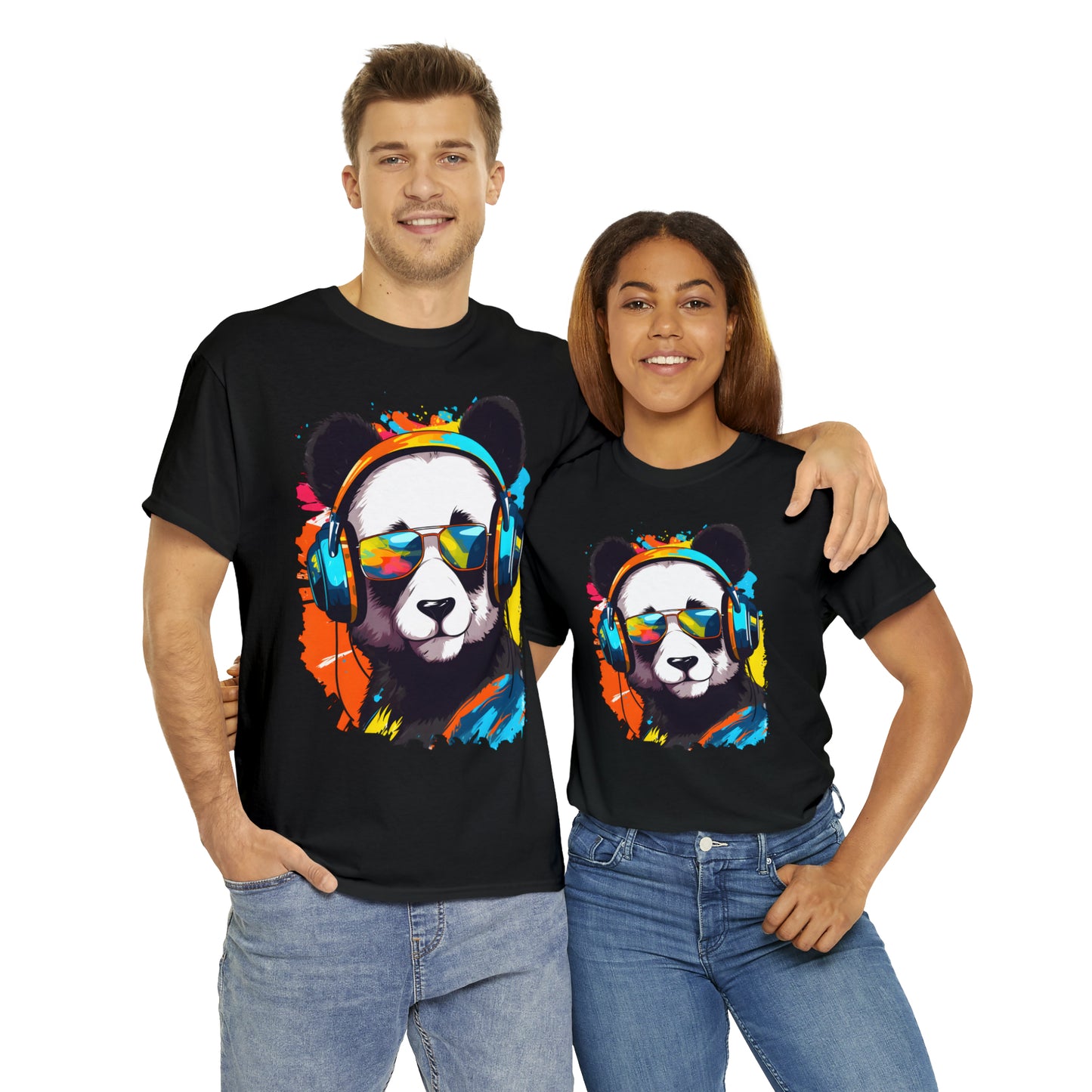 Panda in Sun Glasses Rainbow Splash Short Sleeve Graphic T-Shirt (S-3XL)