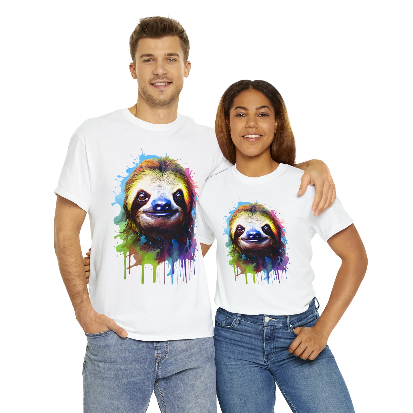 Sloth Rainbow Splash Short Sleeve Graphic T-Shirt (S-3XL)