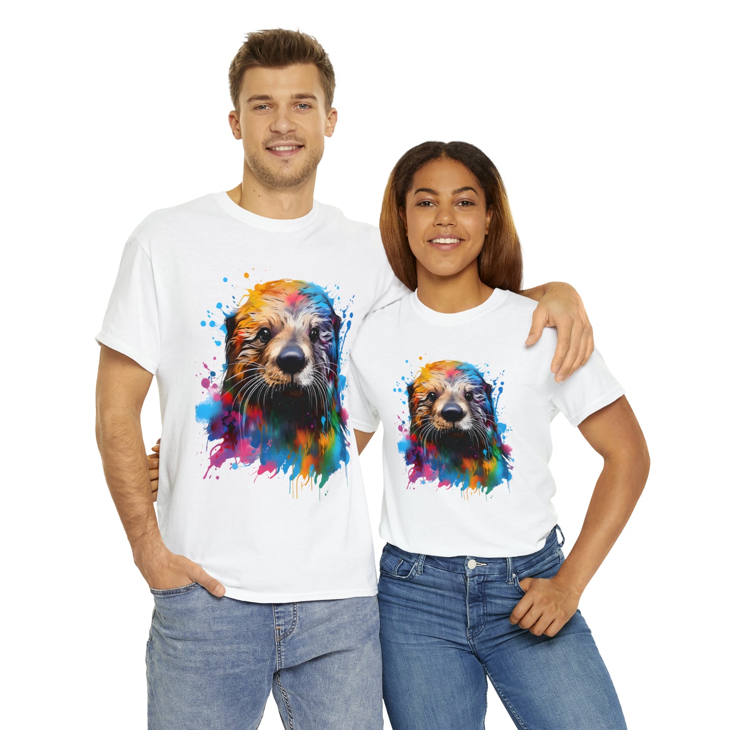 Sea Otter Rainbow Splash Short Sleeve Graphic T-Shirt (S-3XL)