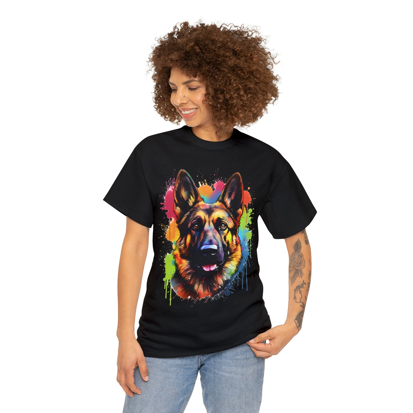 German Shepherd Rainbow Splash Short Sleeve Graphic T-Shirt (S-3XL)