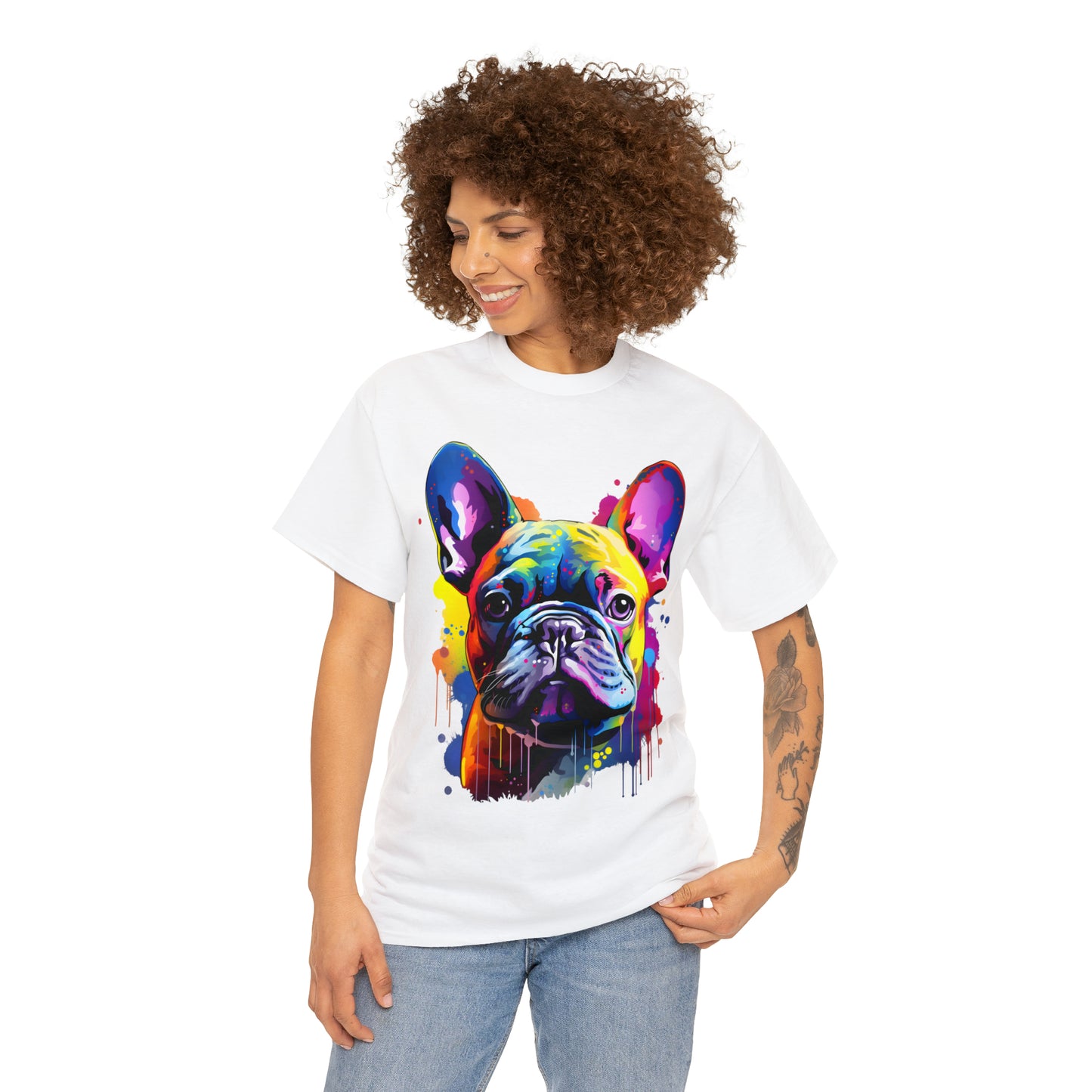 French Bulldog Rainbow Splash Short Sleeve Graphic T-Shirt (S-3XL)