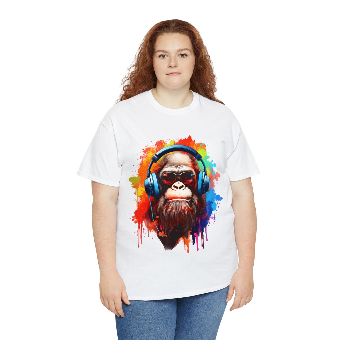 Big Foot with Headphones Rainbow Splash Short Sleeve Graphic T-Shirt (S-3XL)