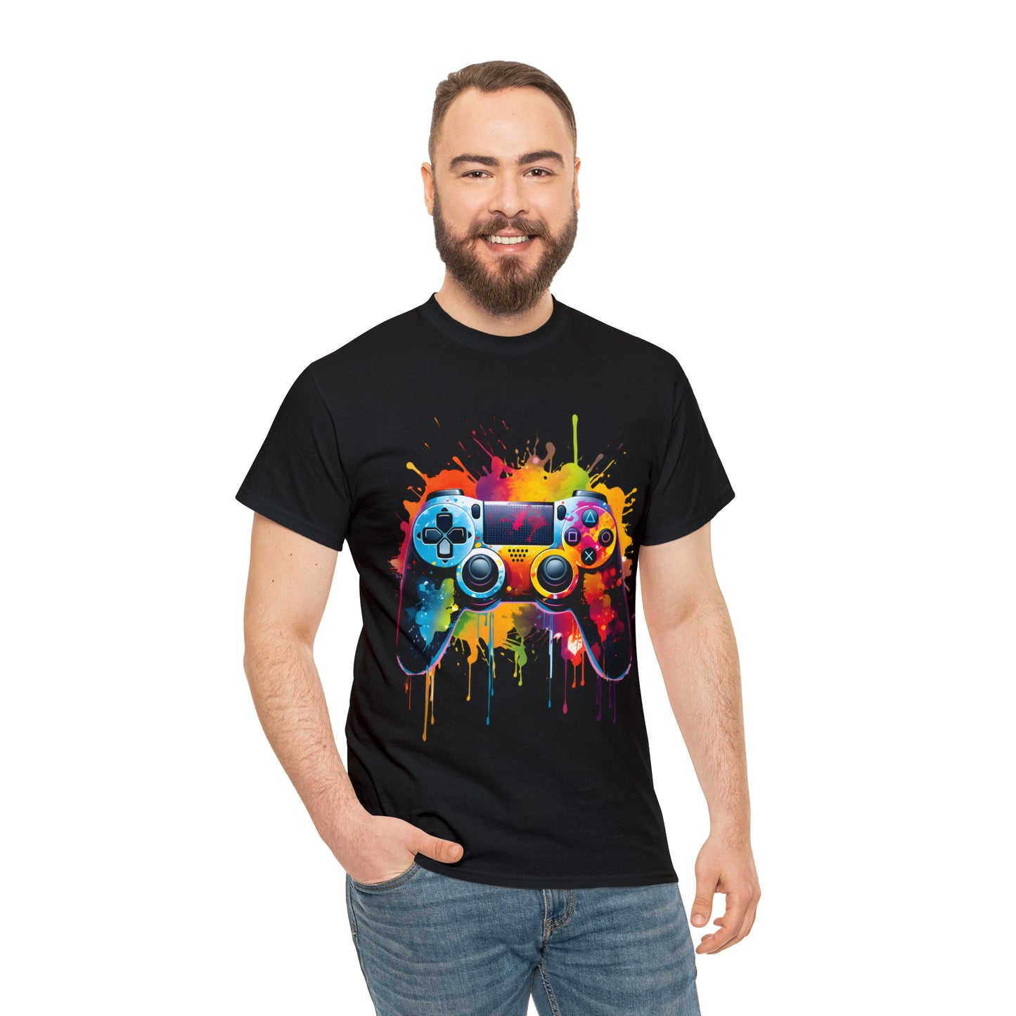 Controller Rainbow Splash Short Sleeve Graphic T-Shirt (S-3XL)