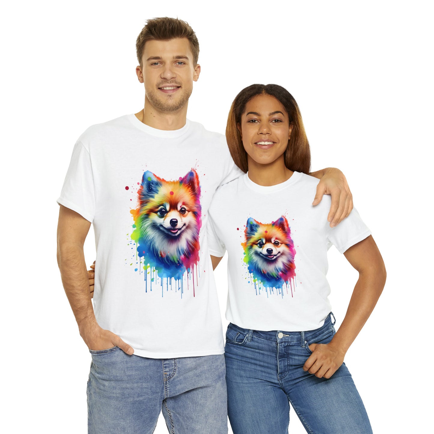 Pomeranian Rainbow Splash Short Sleeve Graphic T-Shirt (S-3XL)