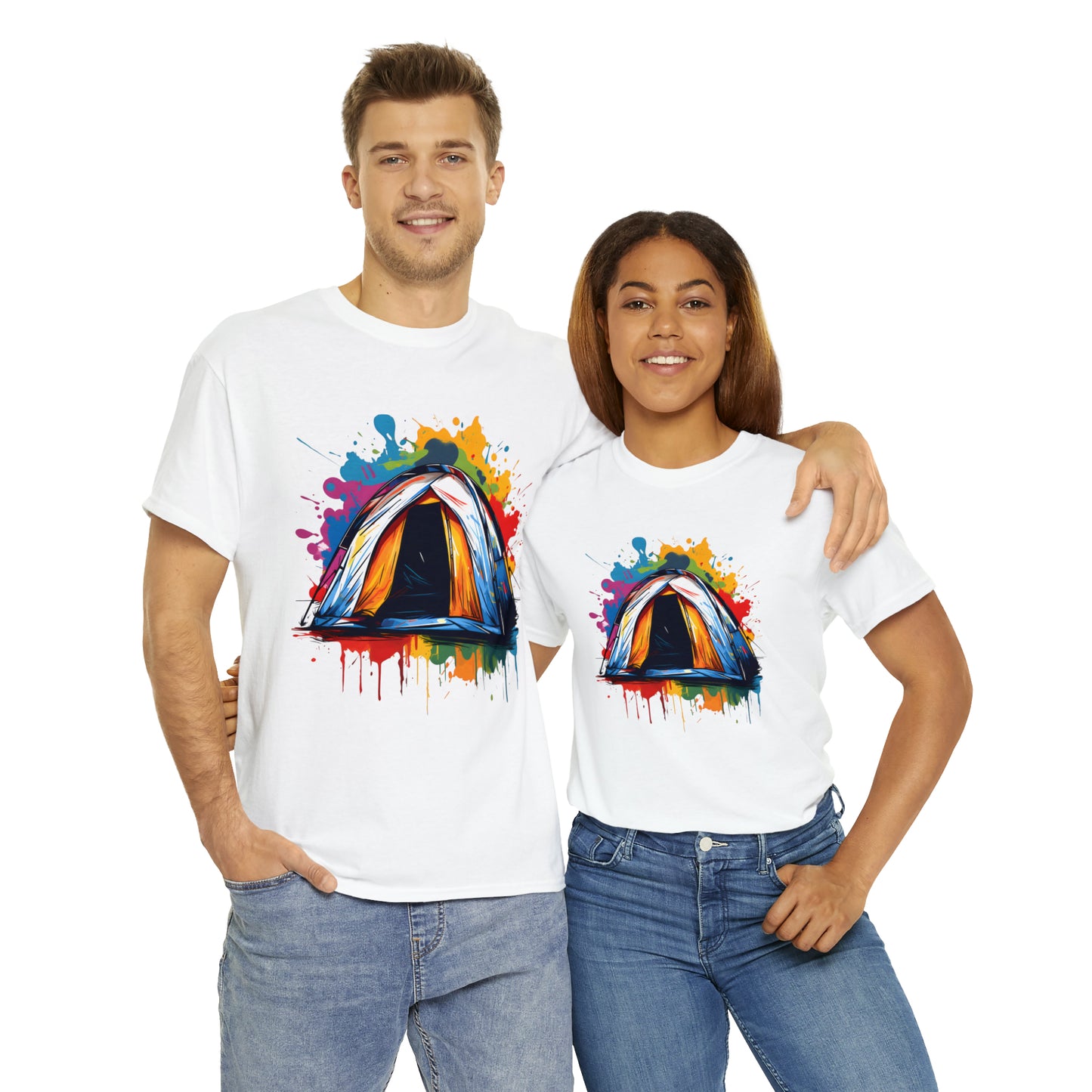 Camping Tent Rainbow Splash Short Sleeve Graphic T-Shirt (S-3XL)