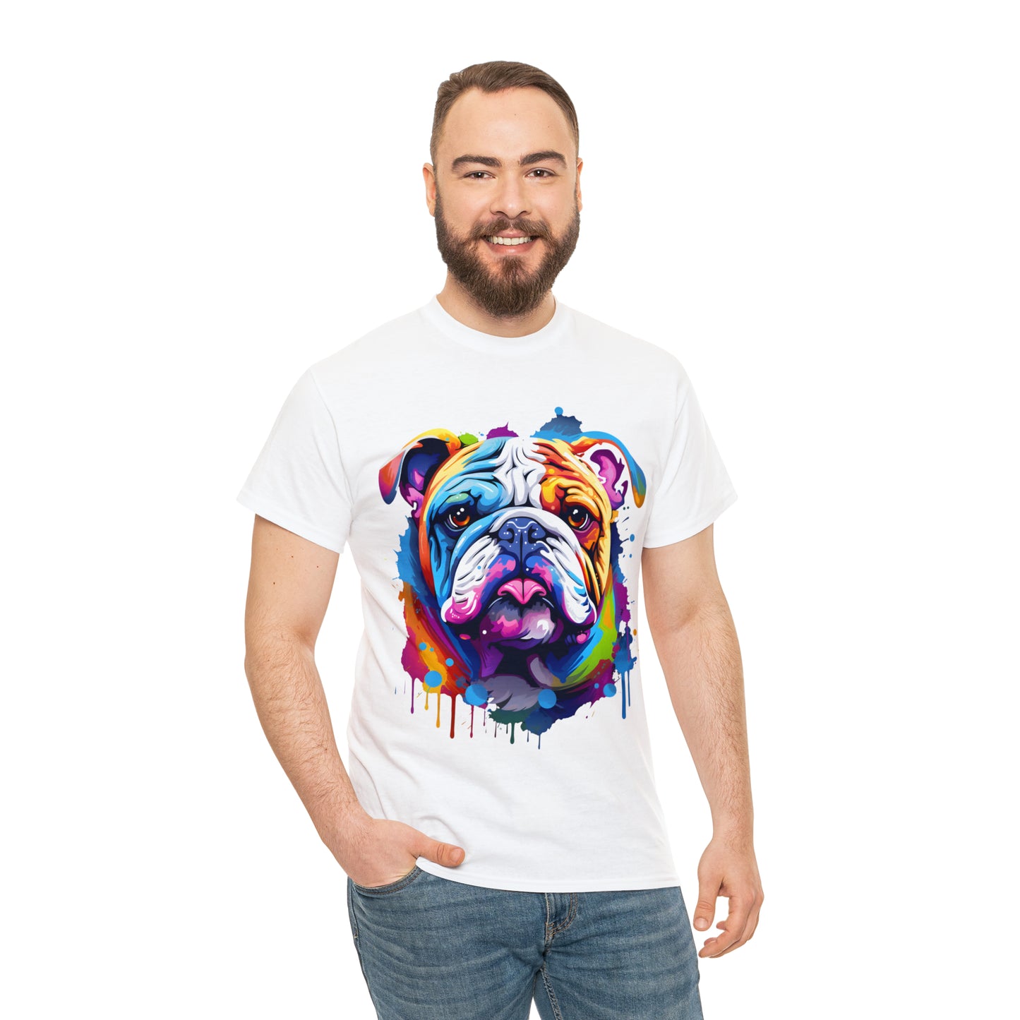 Bulldog Rainbow Splash Short Sleeve Graphic T-Shirt (S-3XL)