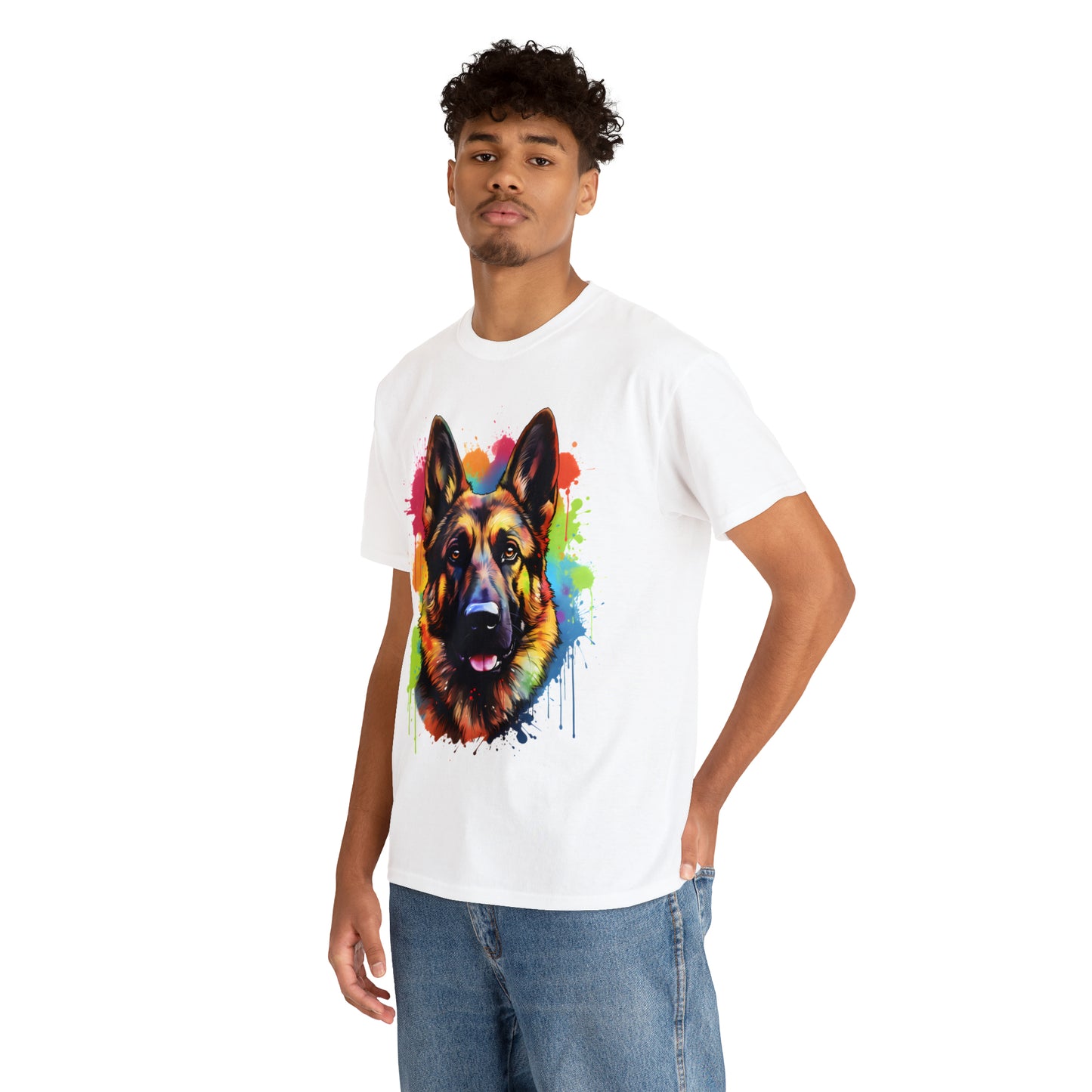 German Shepherd Rainbow Splash Short Sleeve Graphic T-Shirt (S-3XL)