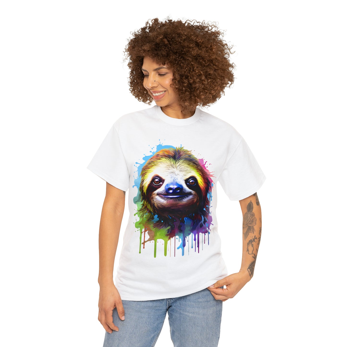 Sloth Rainbow Splash Short Sleeve Graphic T-Shirt (S-3XL)