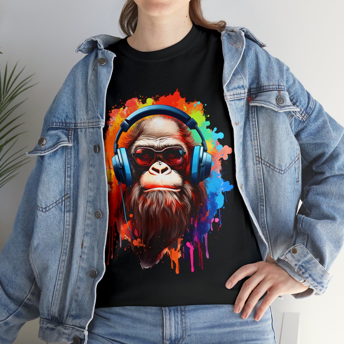 Big Foot with Headphones Rainbow Splash Short Sleeve Graphic T-Shirt (S-3XL)