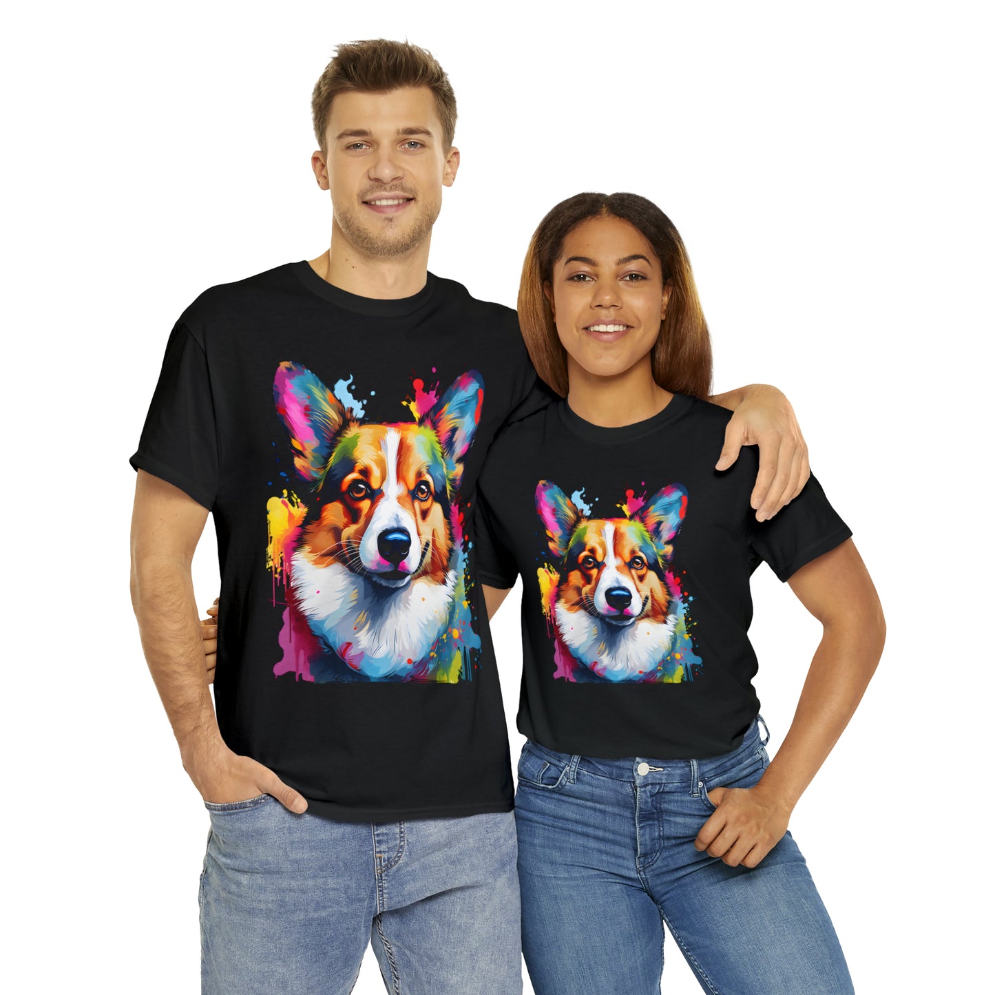 Corgi Rainbow Splash Short Sleeve Graphic T-Shirt (S-3XL)