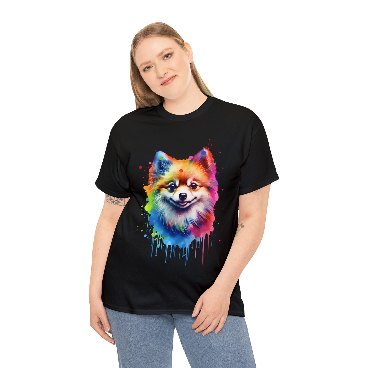 Pomeranian Rainbow Splash Short Sleeve Graphic T-Shirt (S-3XL)