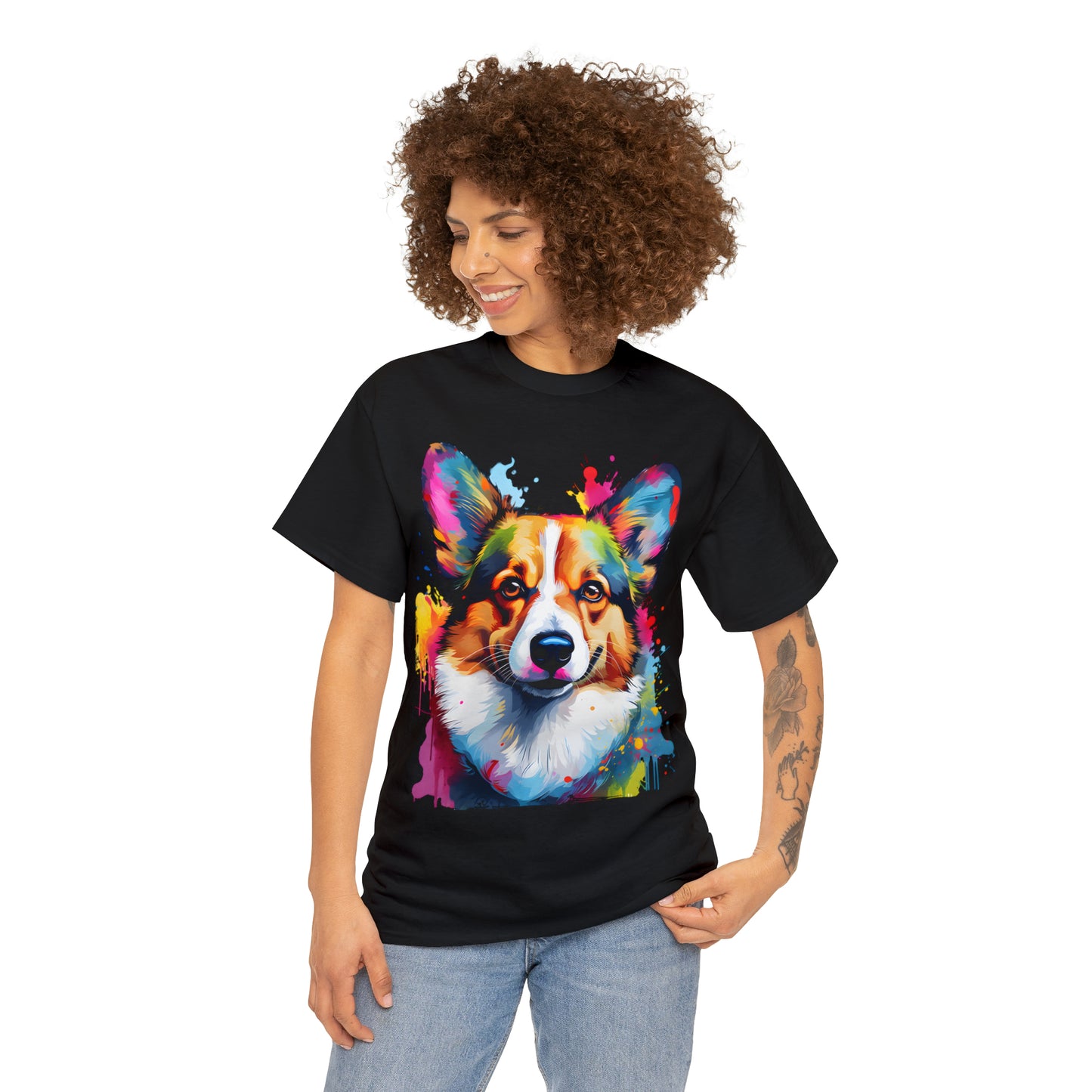 Corgi Rainbow Splash Short Sleeve Graphic T-Shirt (S-3XL)