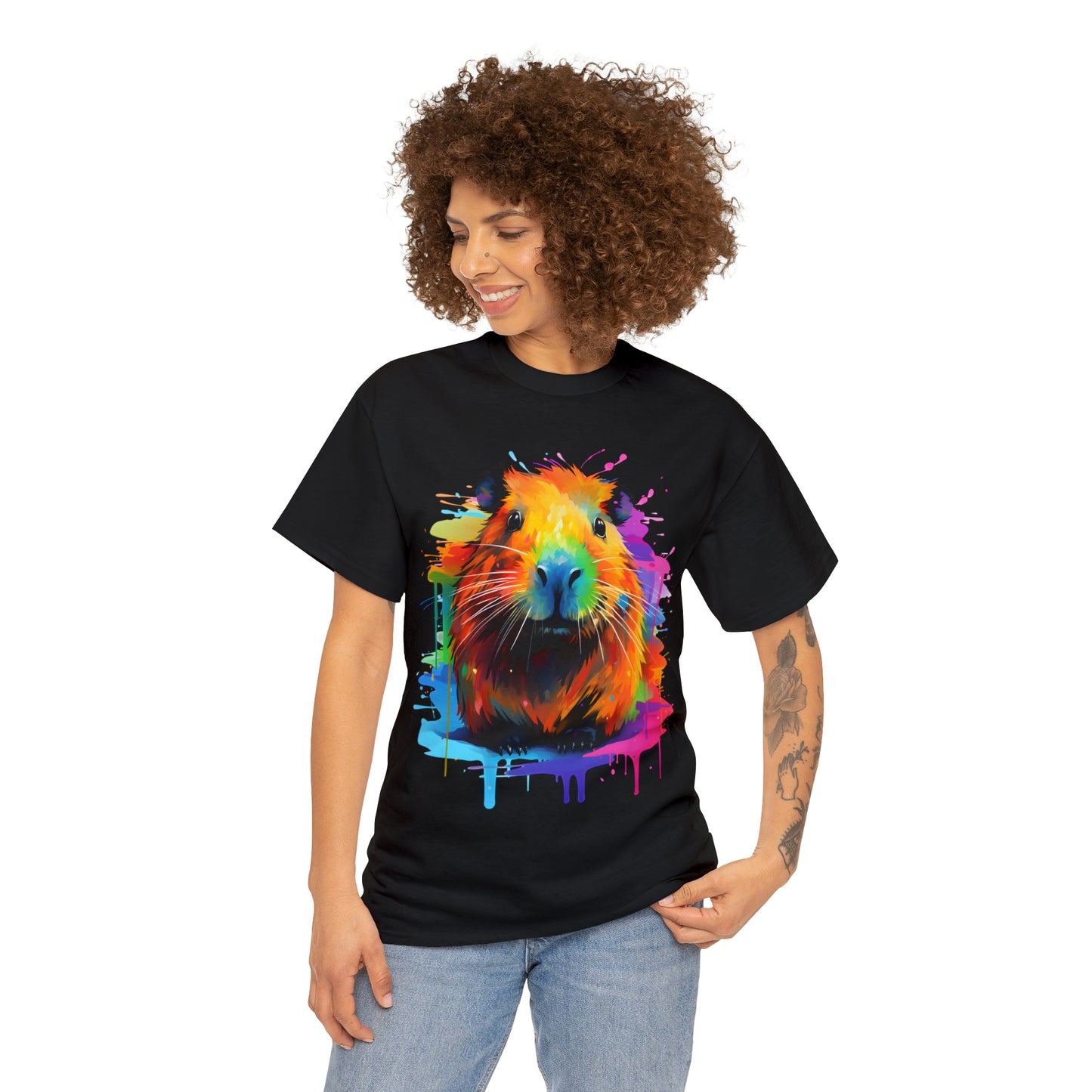 Capybara Rainbow Splash Short Sleeve Graphic T-Shirt (S-3XL)