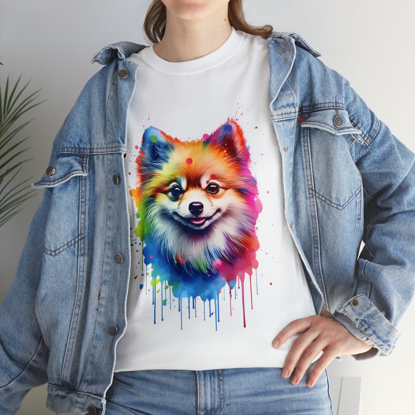 Pomeranian Rainbow Splash Short Sleeve Graphic T-Shirt (S-3XL)