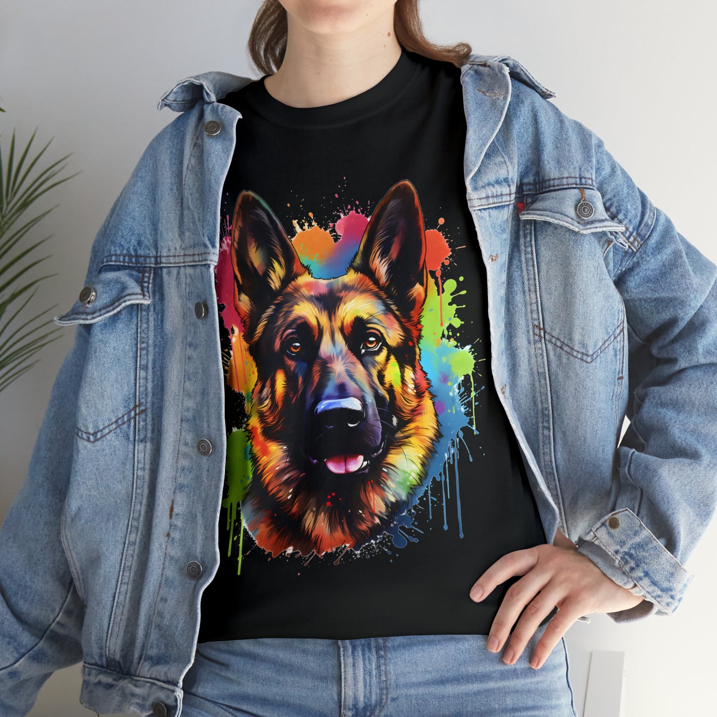 German Shepherd Rainbow Splash Short Sleeve Graphic T-Shirt (S-3XL)