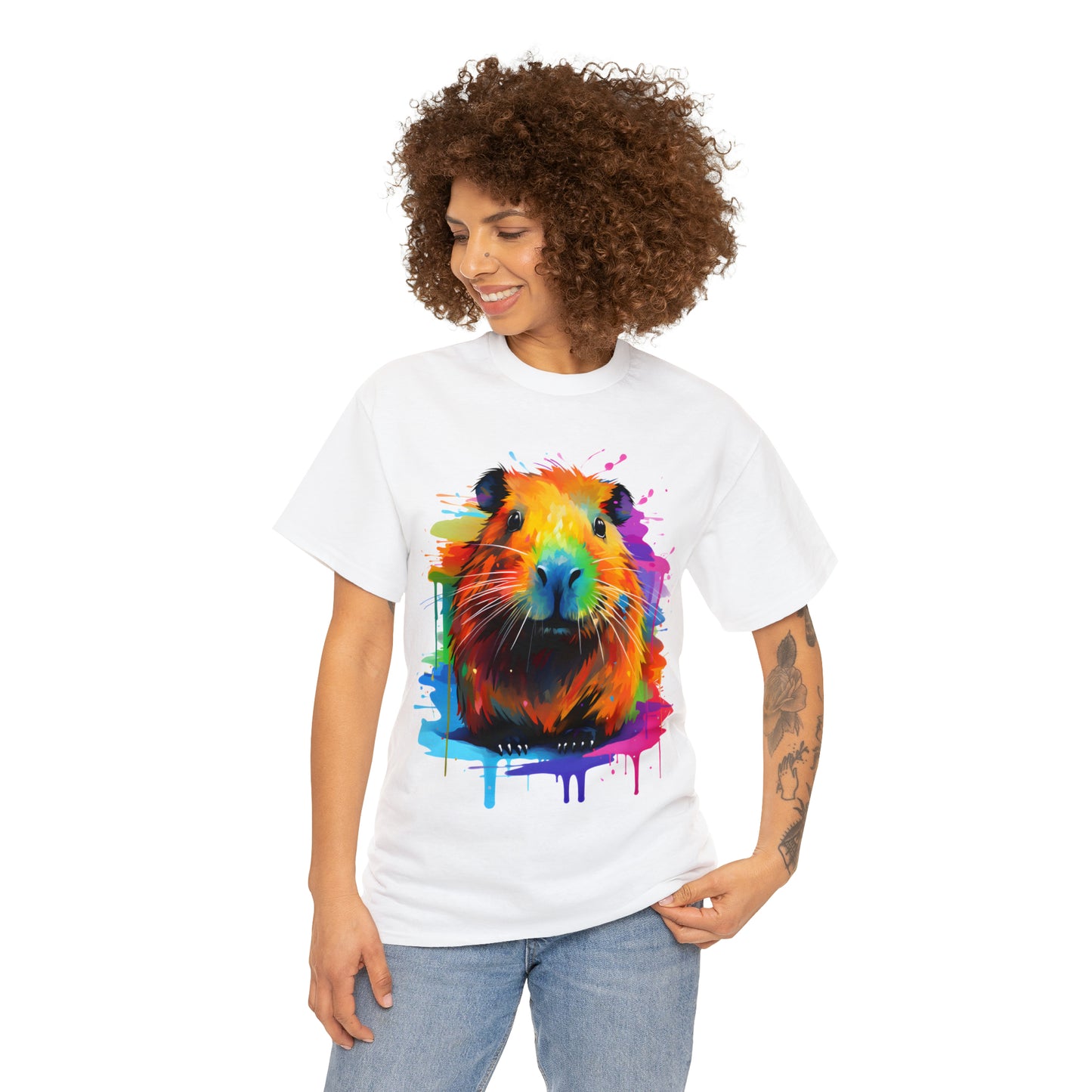 Capybara Rainbow Splash Short Sleeve Graphic T-Shirt (S-3XL)