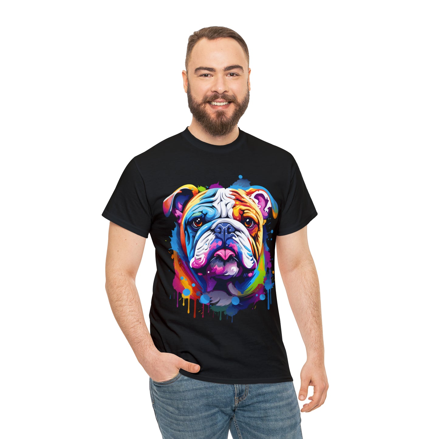 Bulldog Rainbow Splash Short Sleeve Graphic T-Shirt (S-3XL)