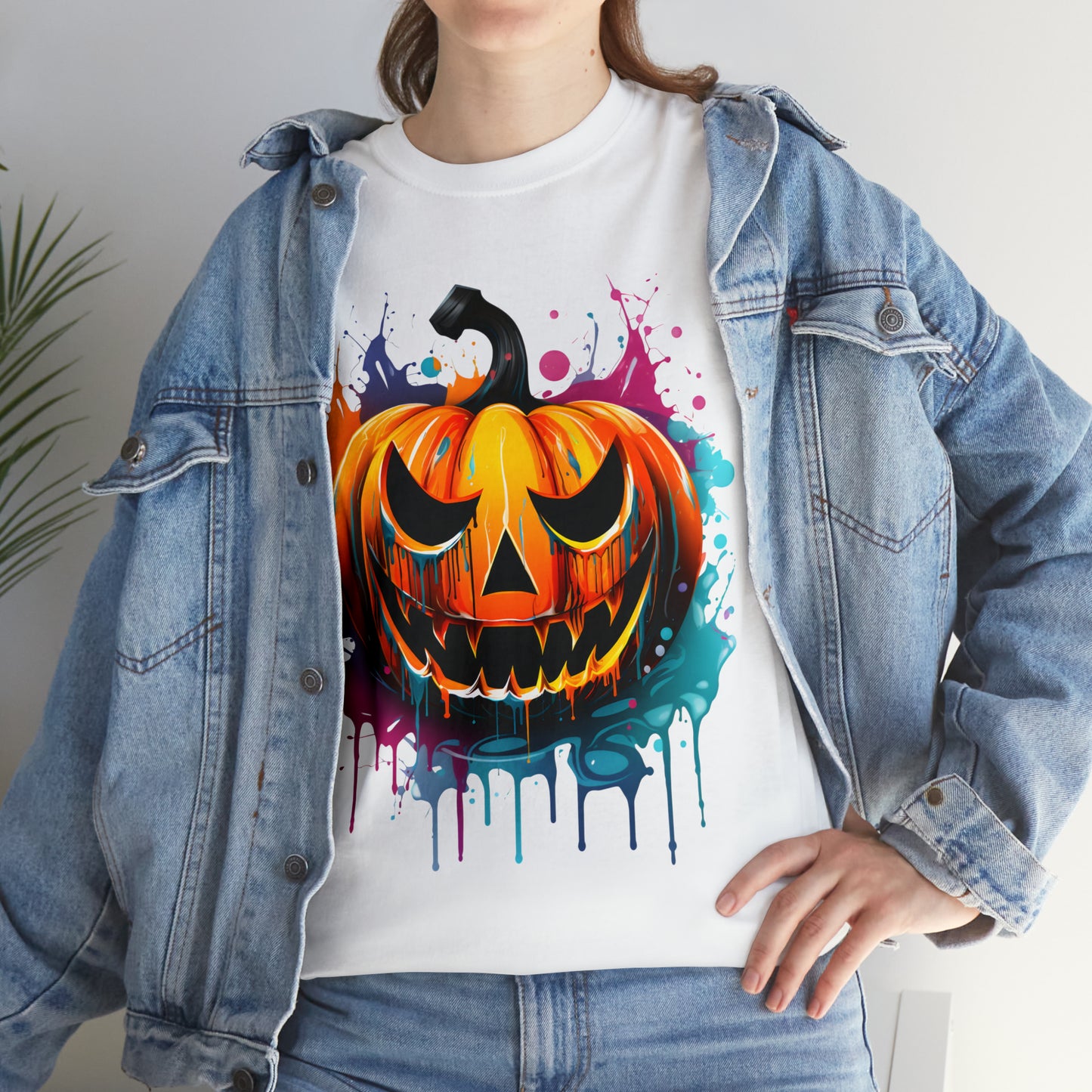 Halloween Pumpkin Rainbow Splash Short Sleeve Graphic T-Shirt (S-3XL)