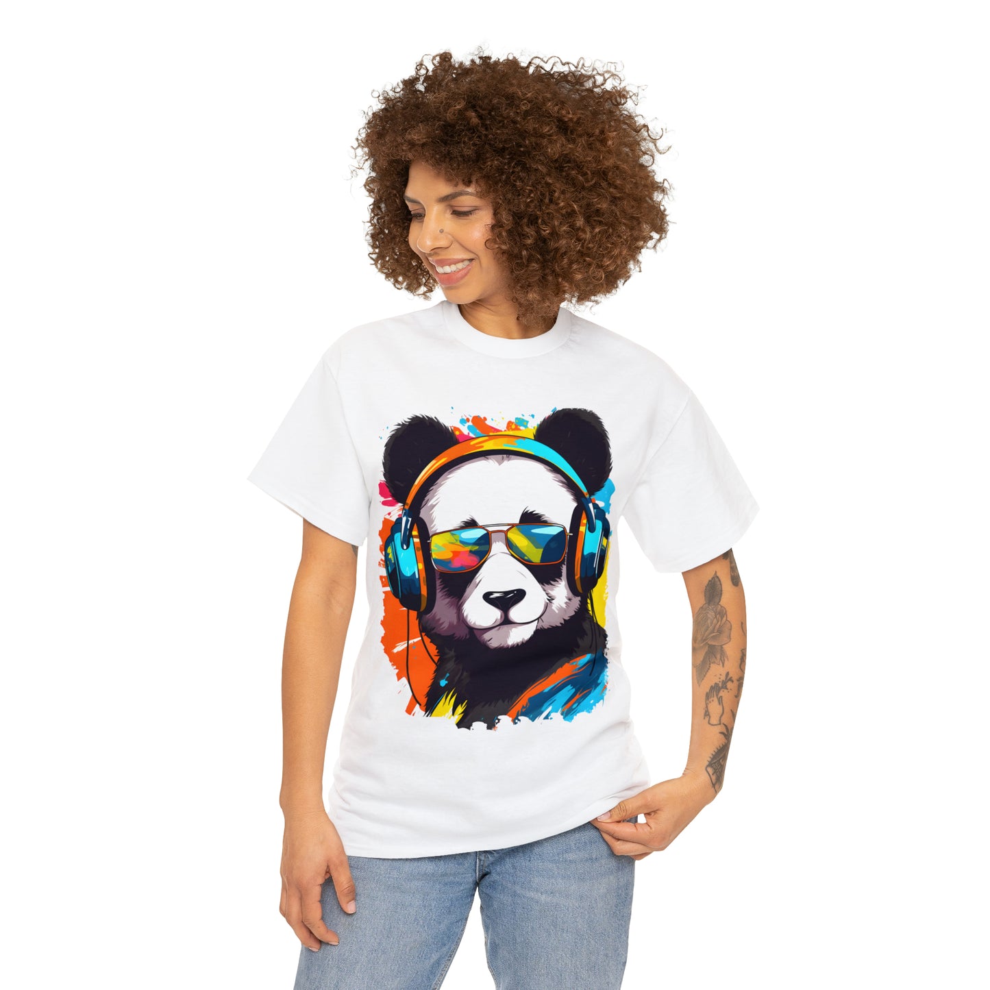 Panda in Sun Glasses Rainbow Splash Short Sleeve Graphic T-Shirt (S-3XL)