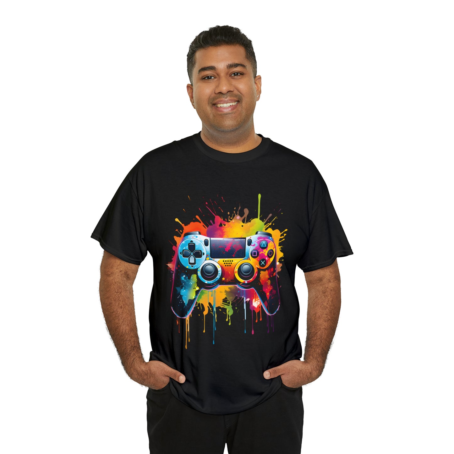 Controller Rainbow Splash Short Sleeve Graphic T-Shirt (S-3XL)