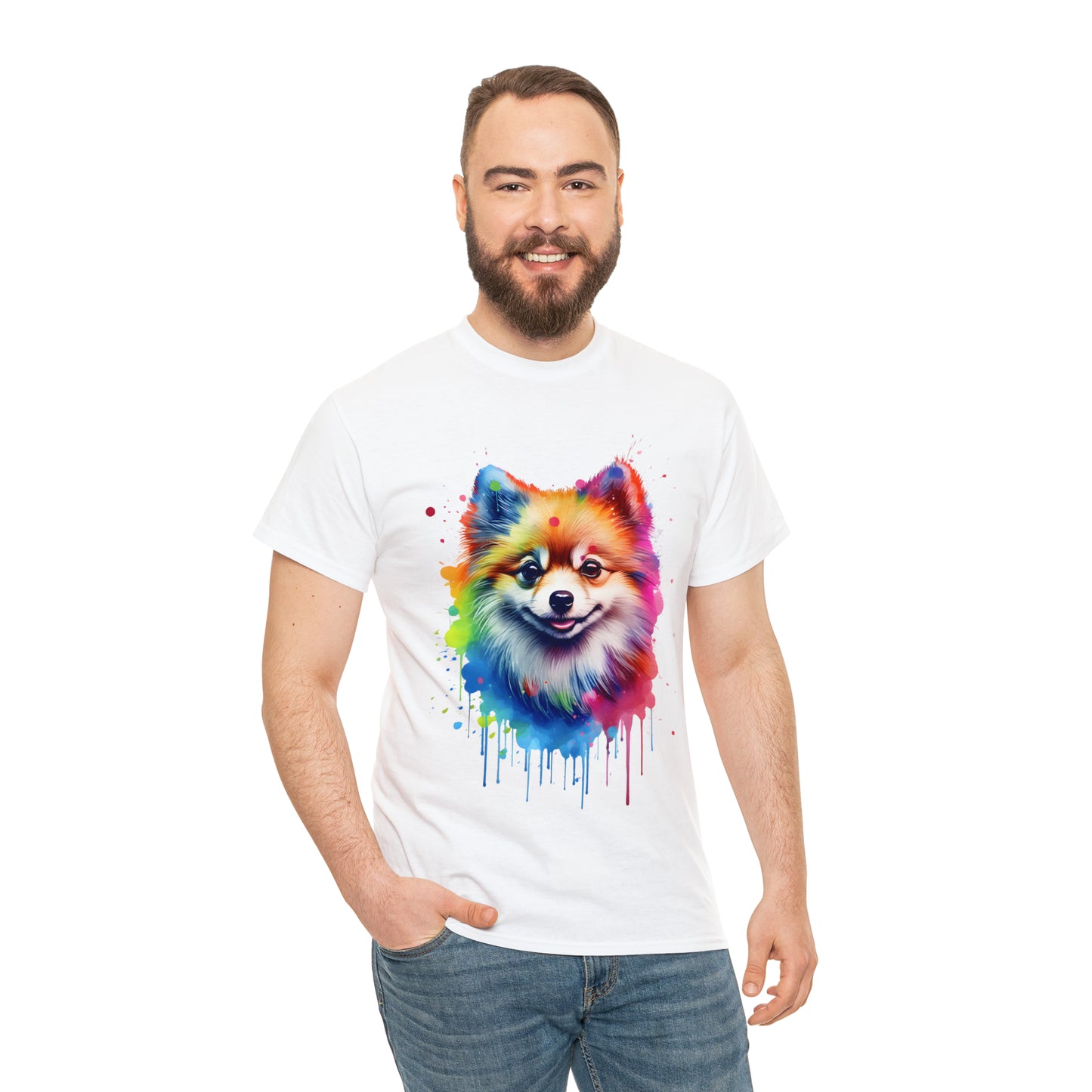 Pomeranian Rainbow Splash Short Sleeve Graphic T-Shirt (S-3XL)