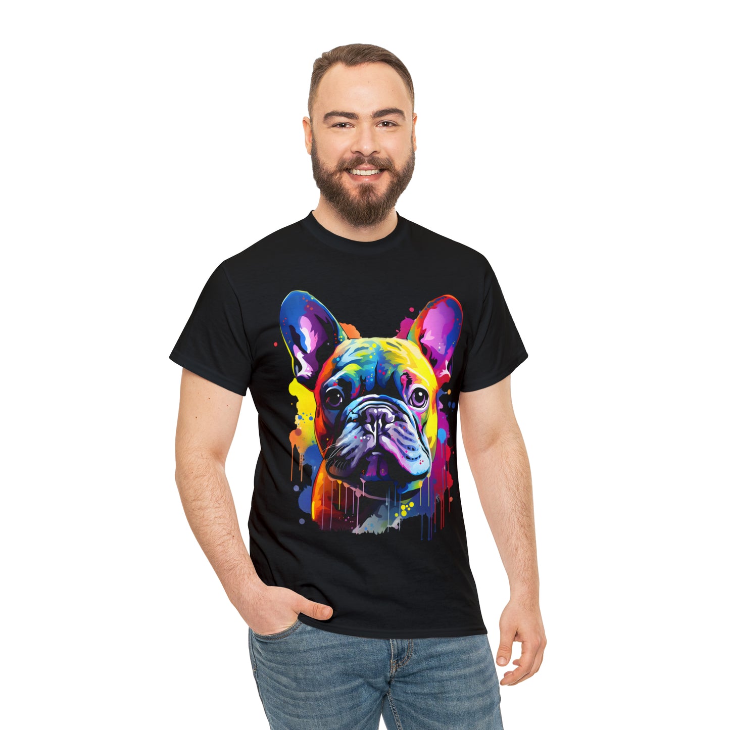 French Bulldog Rainbow Splash Short Sleeve Graphic T-Shirt (S-3XL)