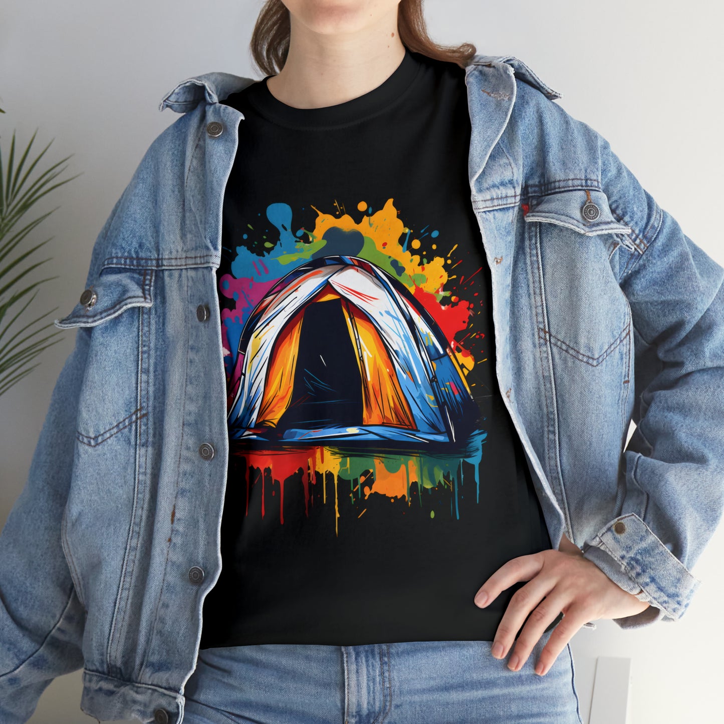 Camping Tent Rainbow Splash Short Sleeve Graphic T-Shirt (S-3XL)