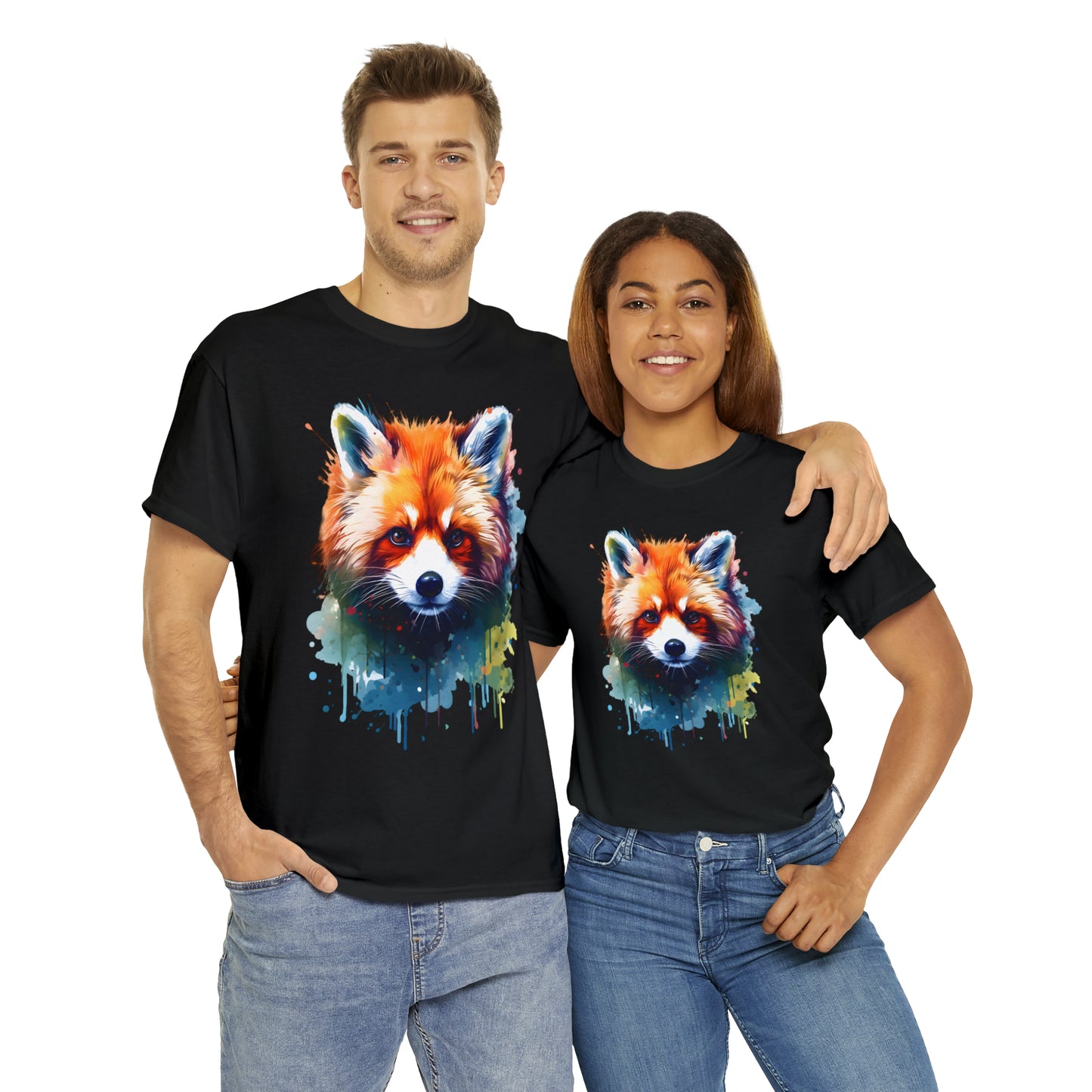 Red Panda Rainbow Splash Short Sleeve Graphic T-Shirt (S-3XL)