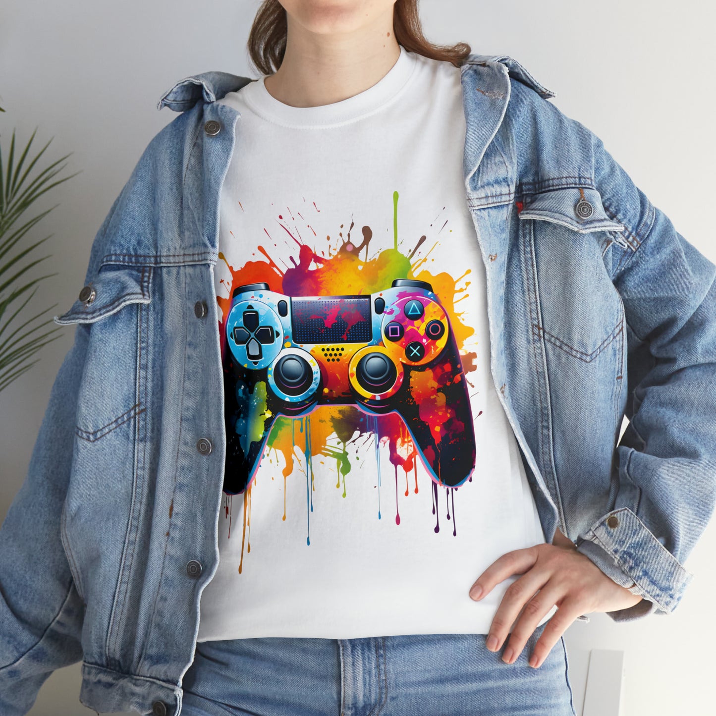 Controller Rainbow Splash Short Sleeve Graphic T-Shirt (S-3XL)