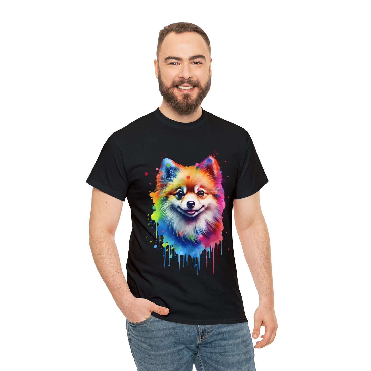 Pomeranian Rainbow Splash Short Sleeve Graphic T-Shirt (S-3XL)