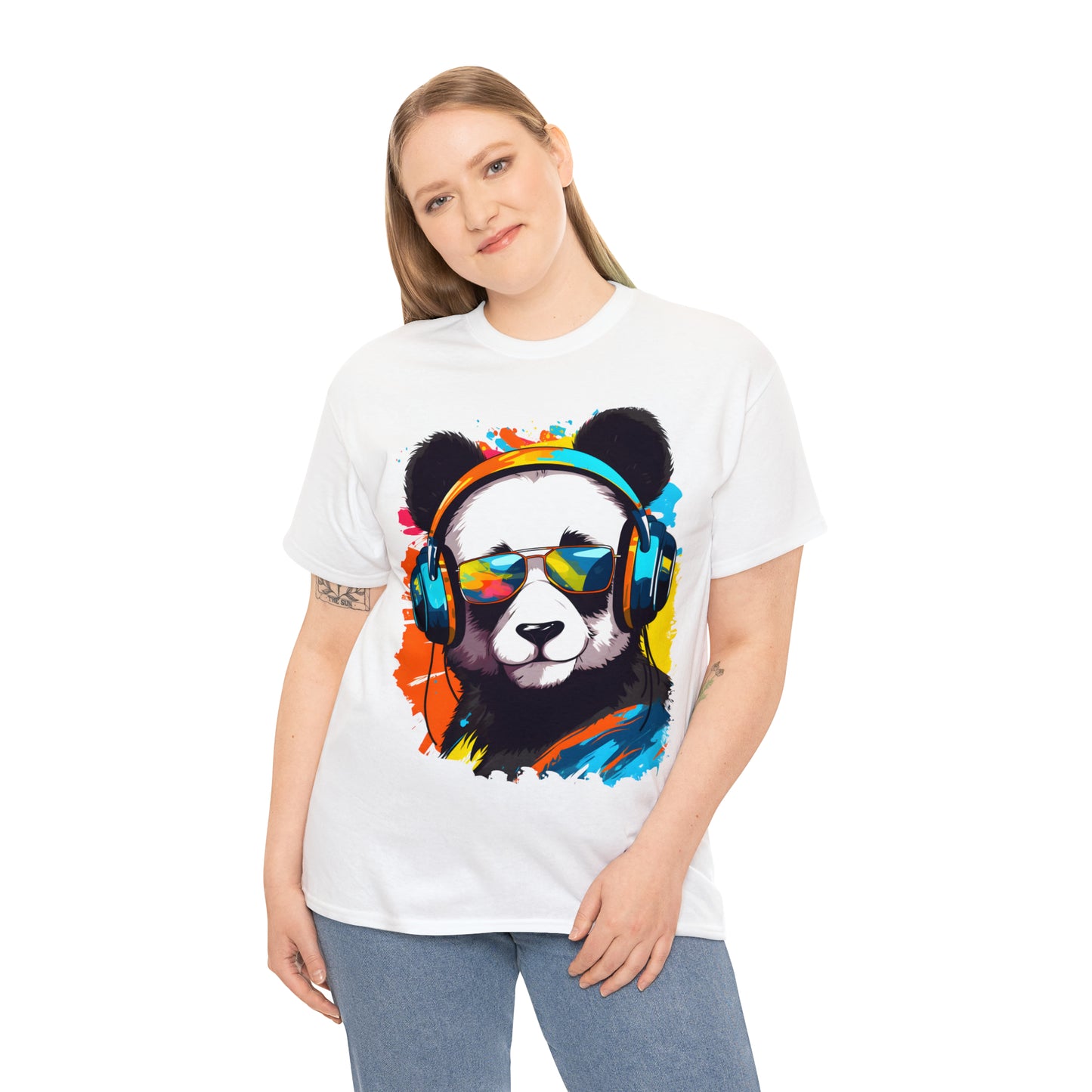 Panda in Sun Glasses Rainbow Splash Short Sleeve Graphic T-Shirt (S-3XL)