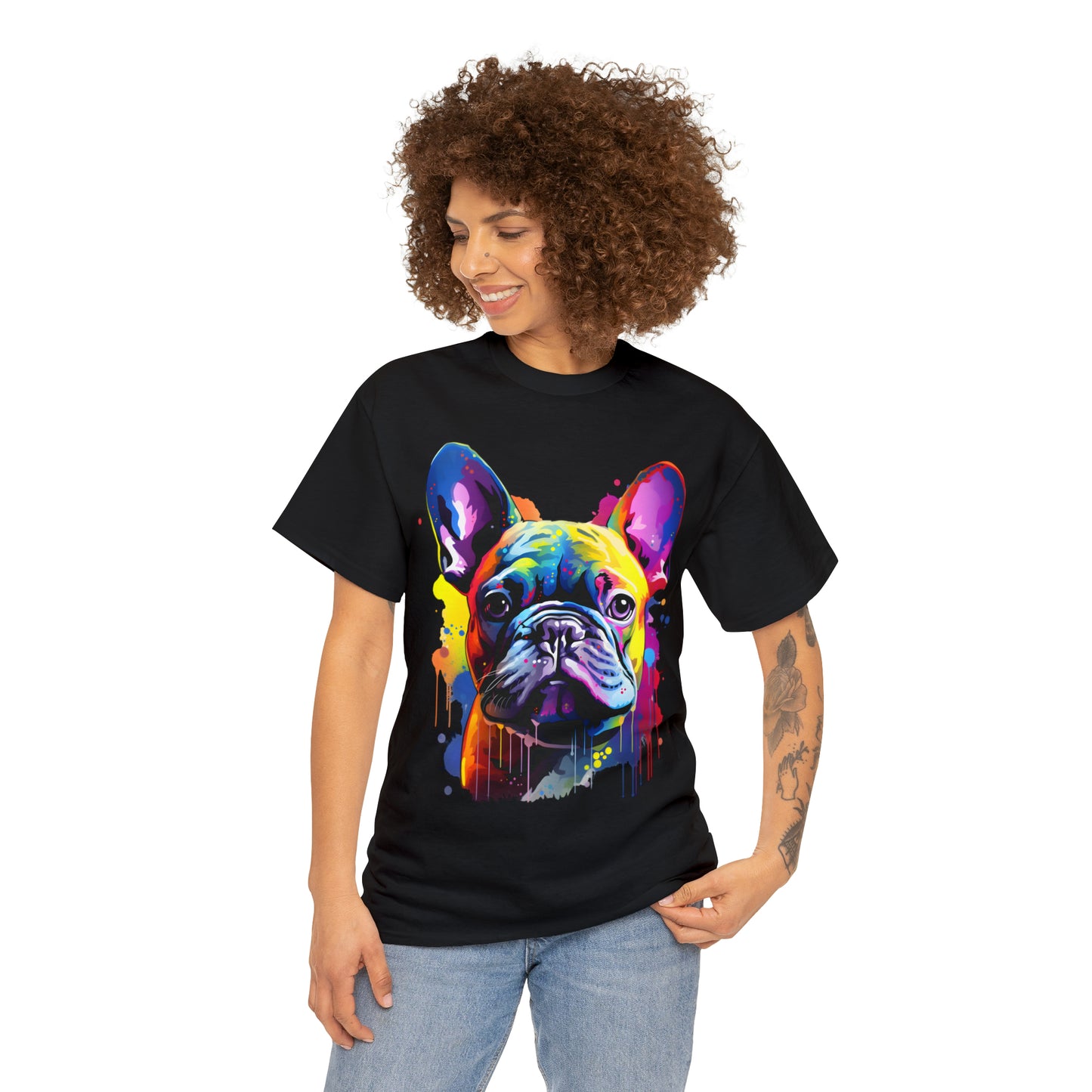 French Bulldog Rainbow Splash Short Sleeve Graphic T-Shirt (S-3XL)