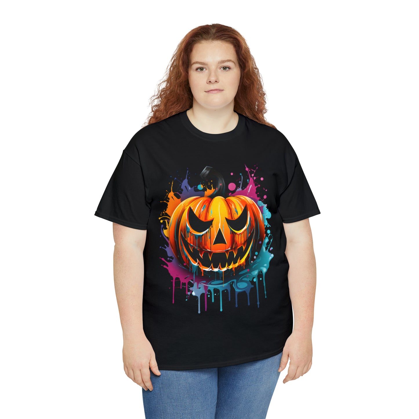 Halloween Pumpkin Rainbow Splash Short Sleeve Graphic T-Shirt (S-3XL)