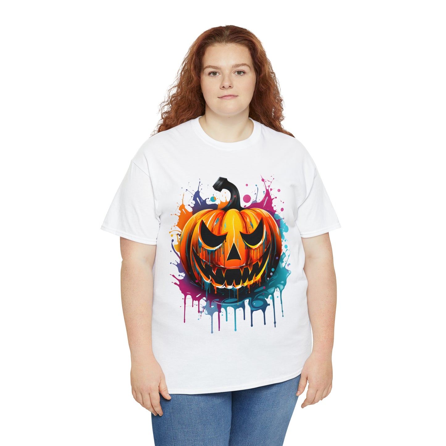 Halloween Pumpkin Rainbow Splash Short Sleeve Graphic T-Shirt (S-3XL)