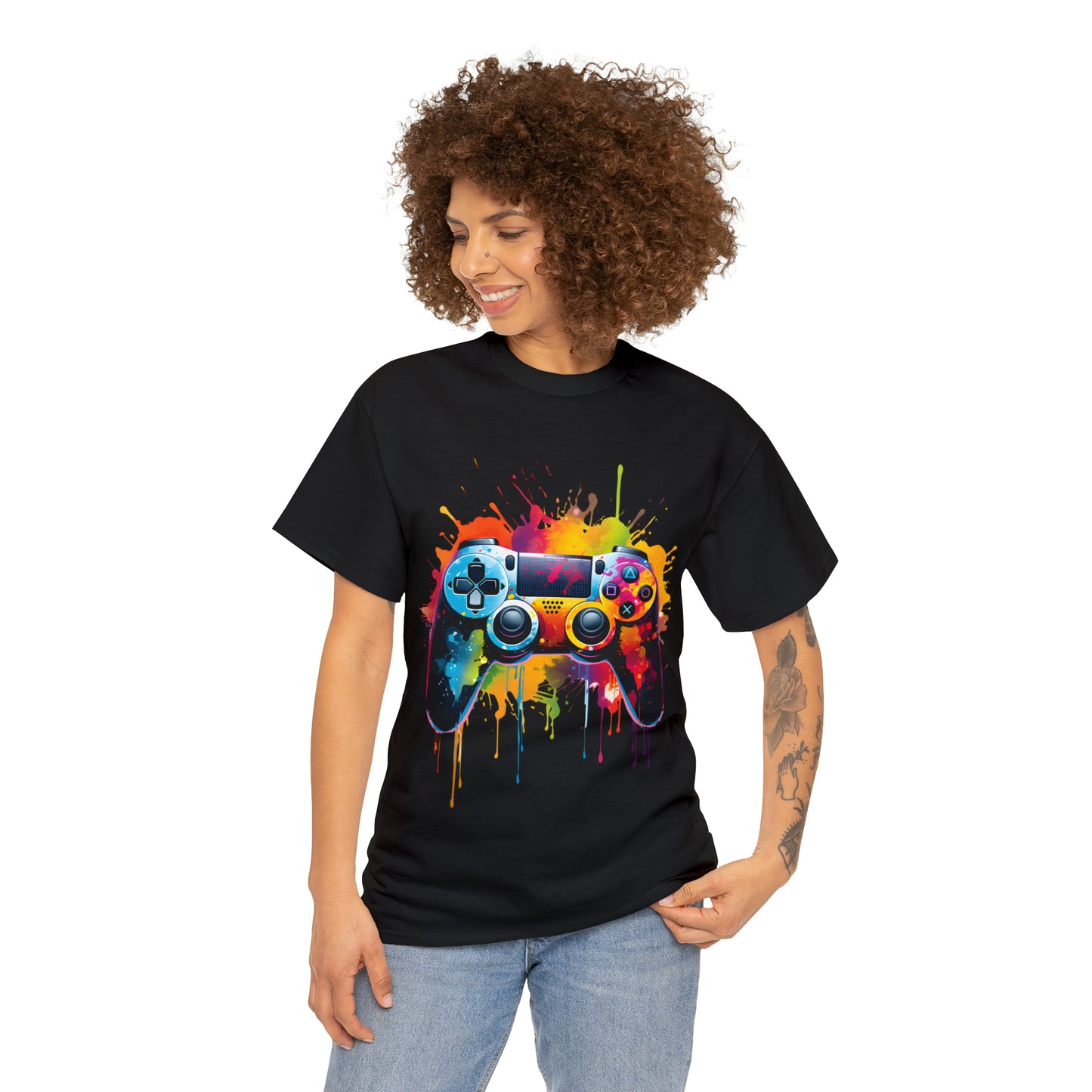 Controller Rainbow Splash Short Sleeve Graphic T-Shirt (S-3XL)