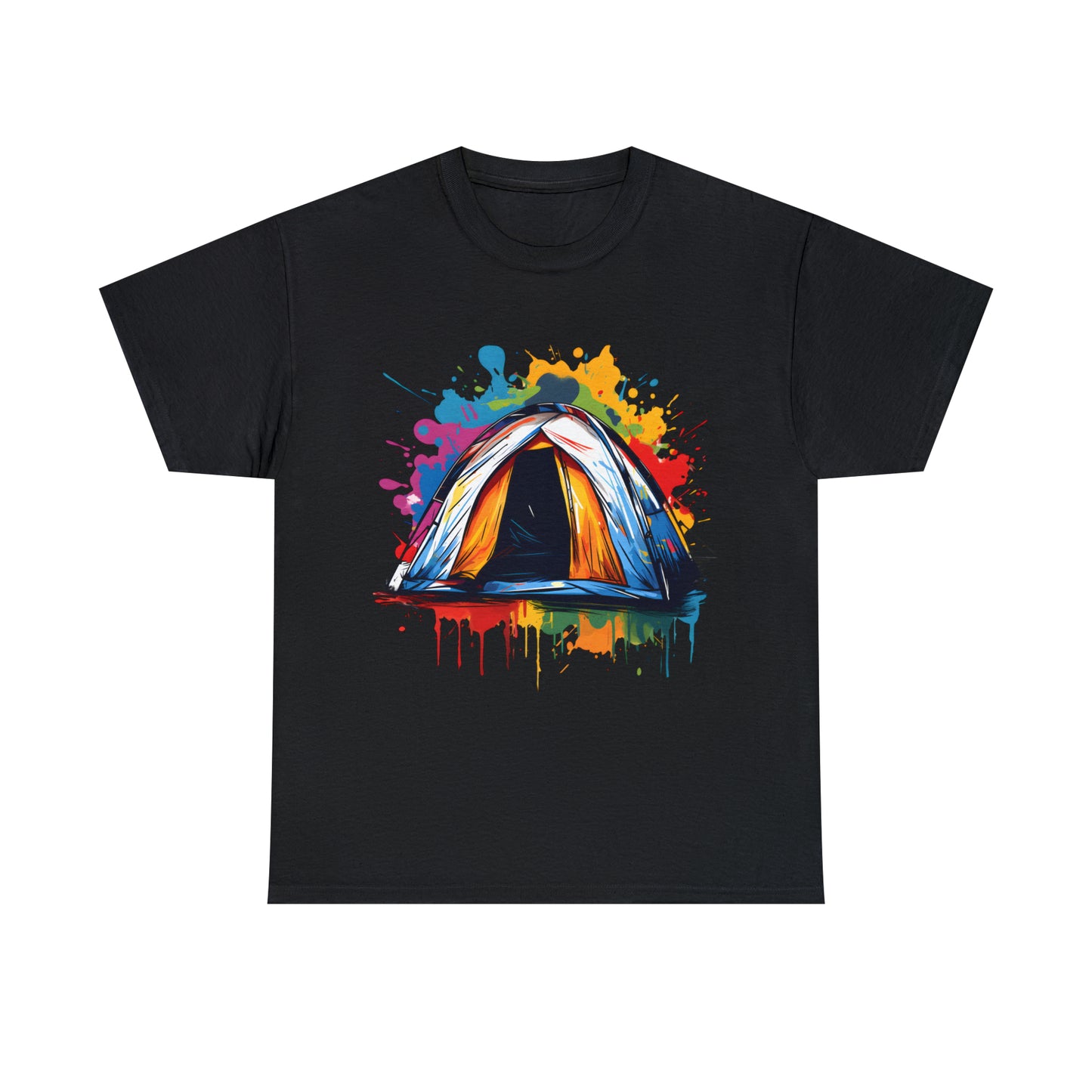 Camping Tent Rainbow Splash Short Sleeve Graphic T-Shirt (S-3XL)