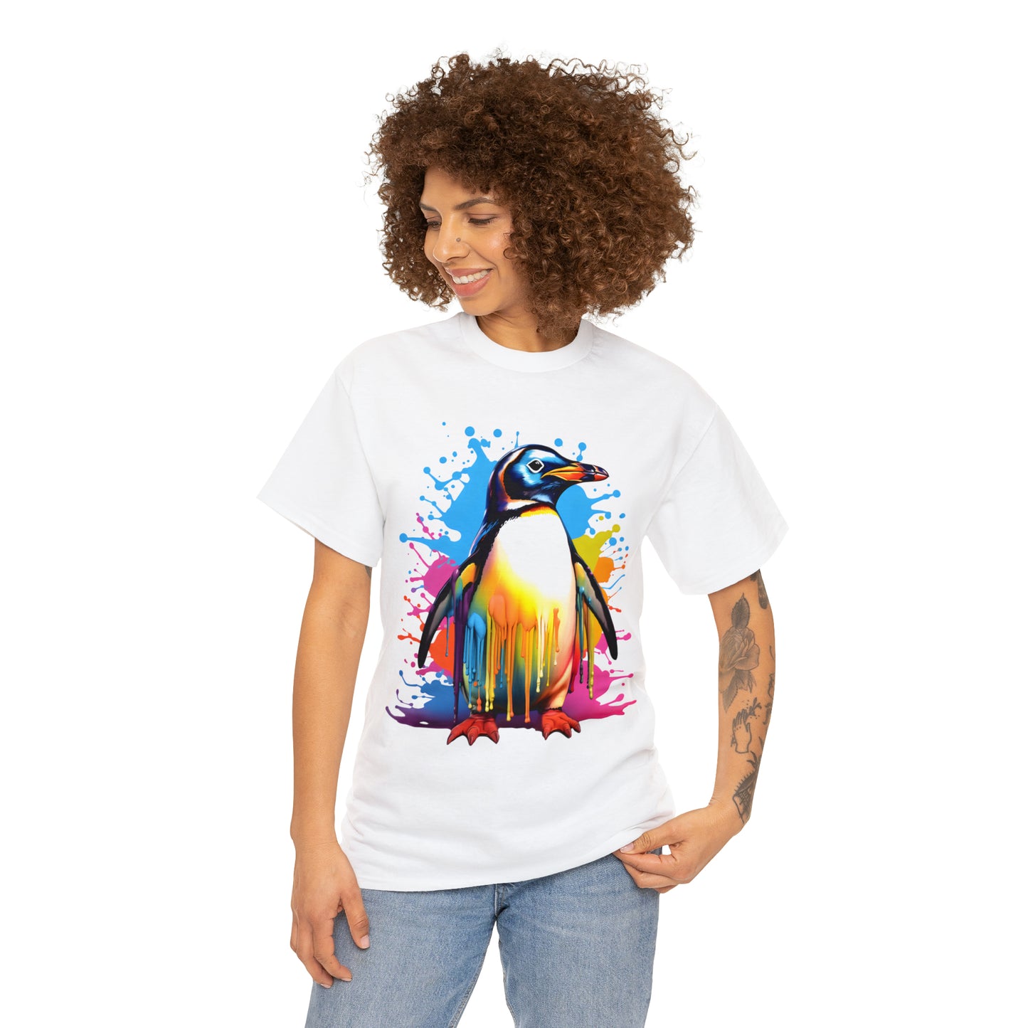 Penguin Rainbow Splash Short Sleeve Graphic T-Shirt (S-3XL)