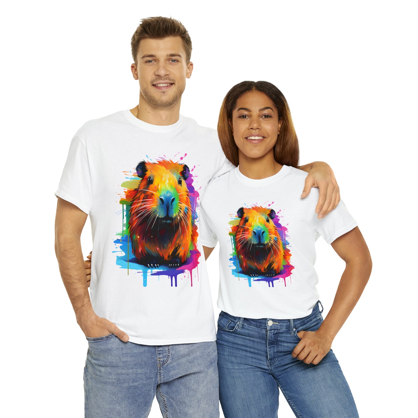 Capybara Rainbow Splash Short Sleeve Graphic T-Shirt (S-3XL)