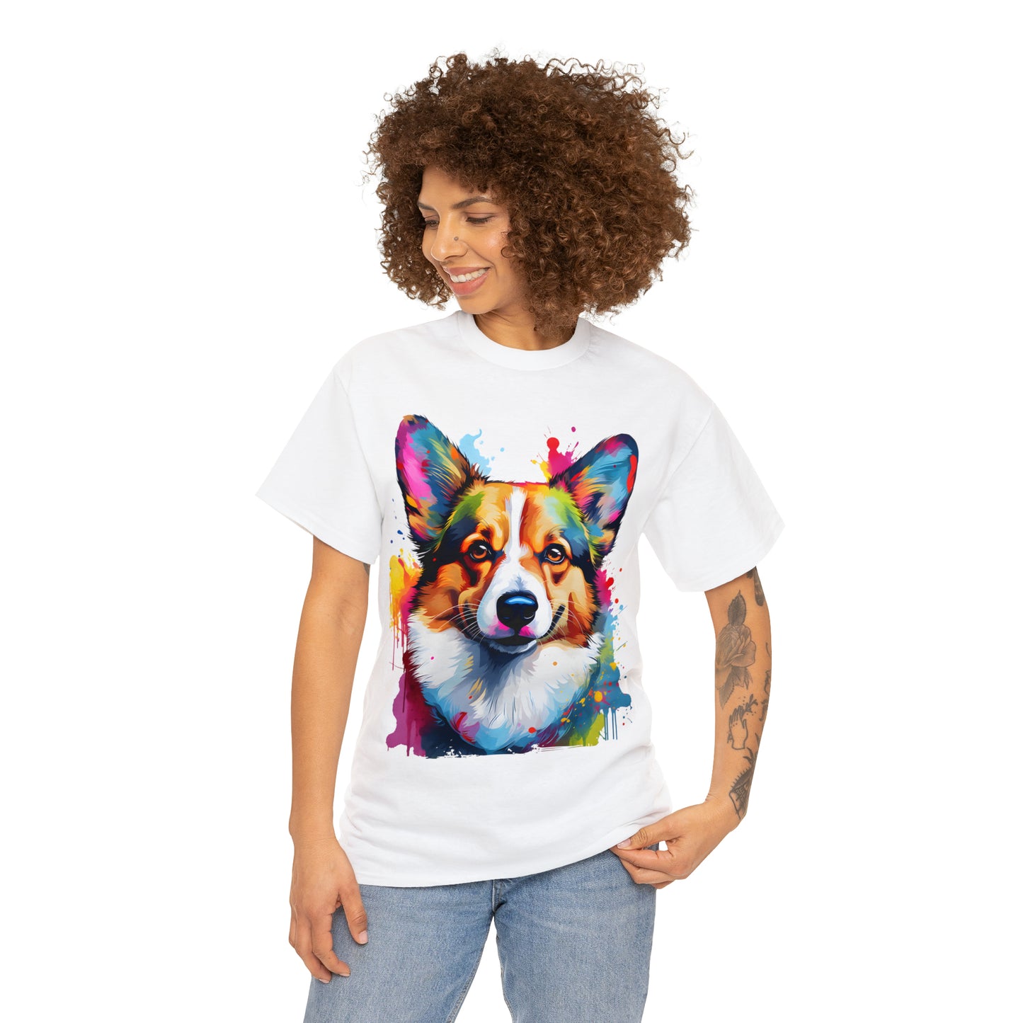 Corgi Rainbow Splash Short Sleeve Graphic T-Shirt (S-3XL)