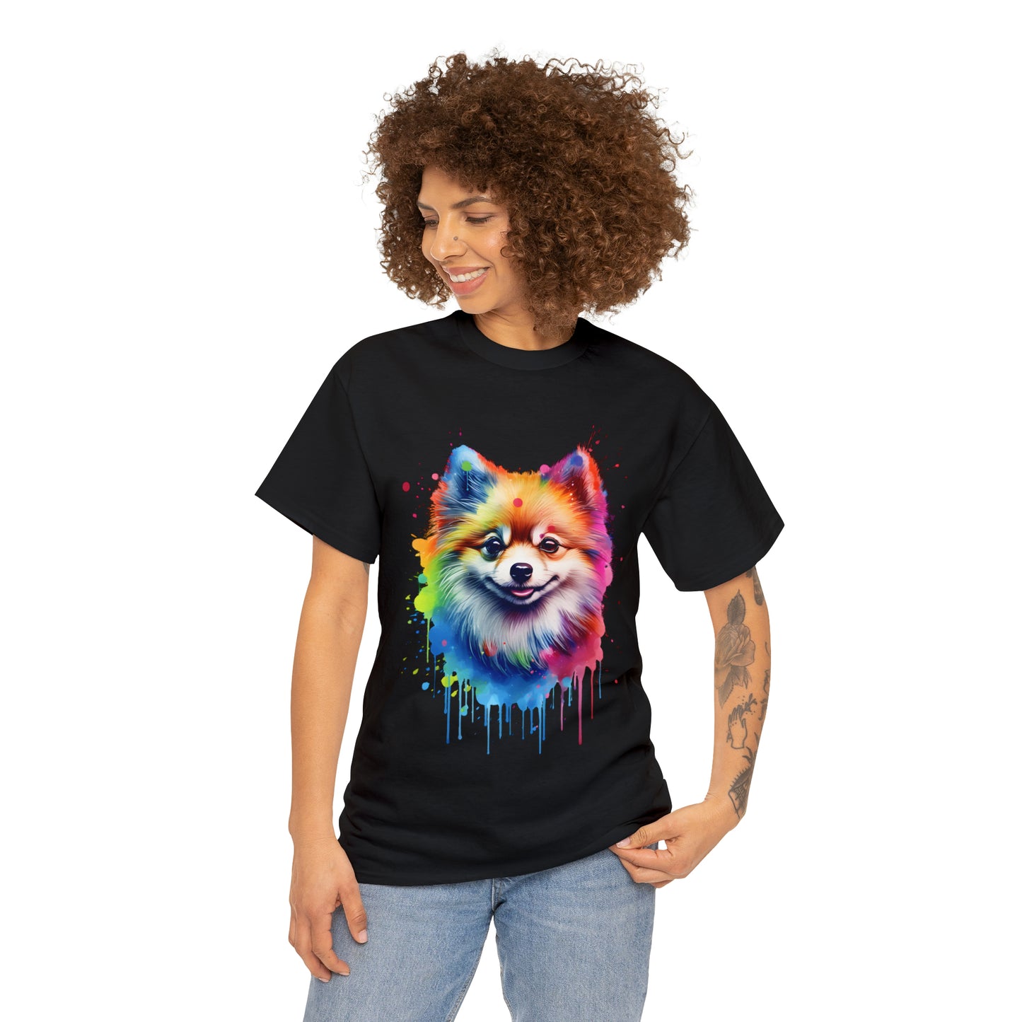 Pomeranian Rainbow Splash Short Sleeve Graphic T-Shirt (S-3XL)