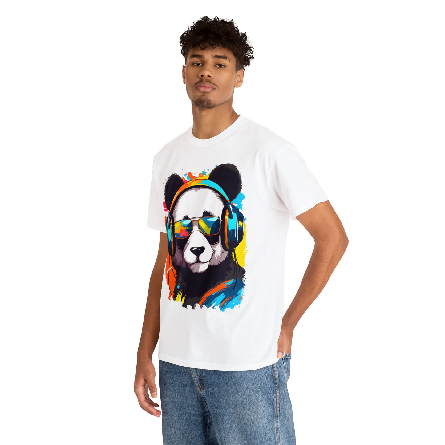 Panda in Sun Glasses Rainbow Splash Short Sleeve Graphic T-Shirt (S-3XL)