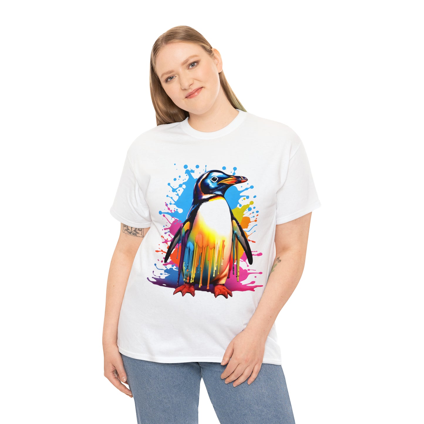 Penguin Rainbow Splash Short Sleeve Graphic T-Shirt (S-3XL)