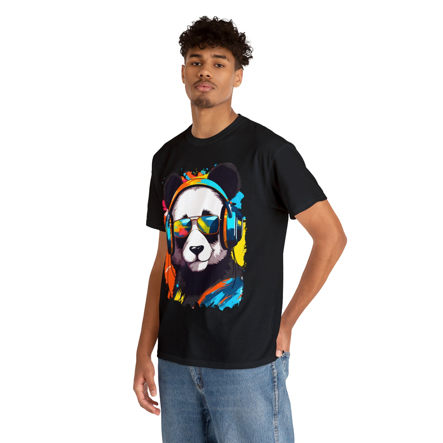 Panda in Sun Glasses Rainbow Splash Short Sleeve Graphic T-Shirt (S-3XL)