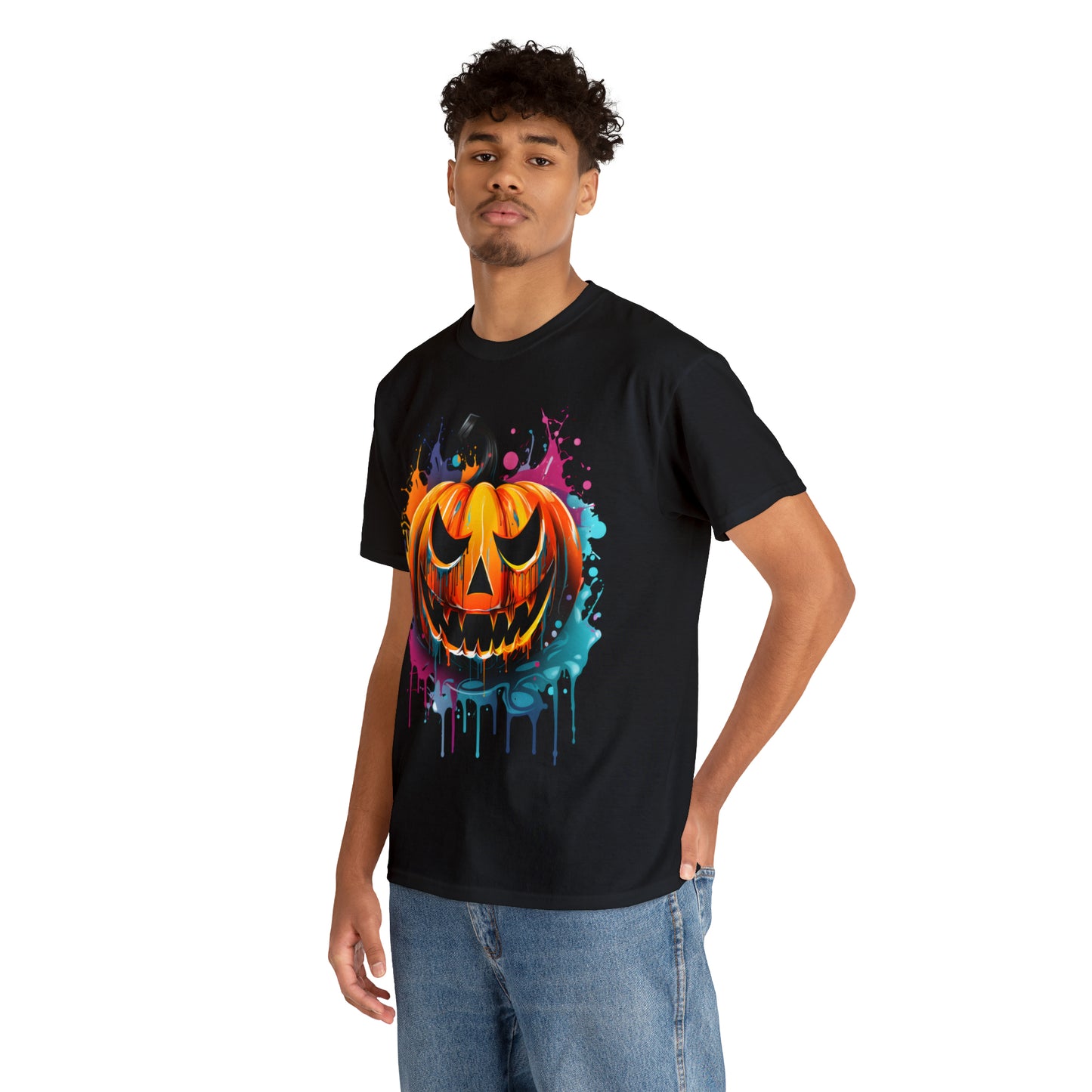 Halloween Pumpkin Rainbow Splash Short Sleeve Graphic T-Shirt (S-3XL)