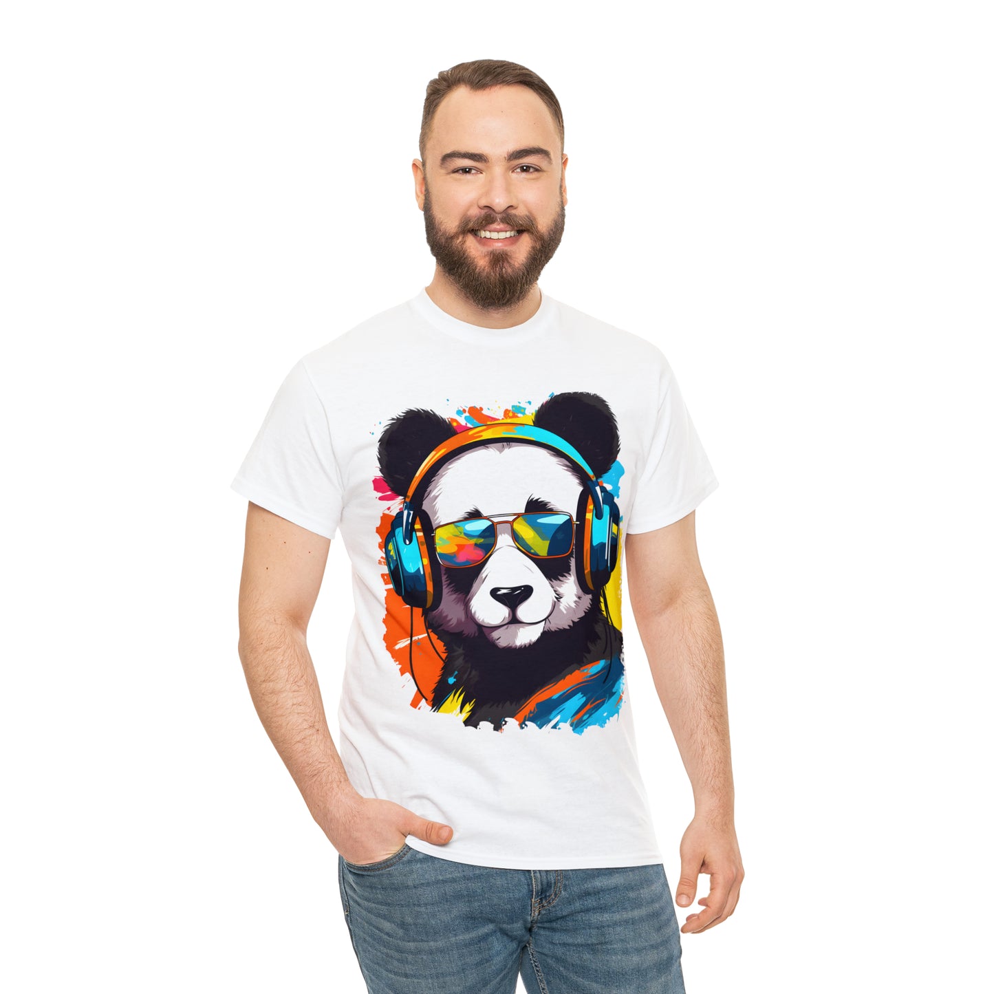 Panda in Sun Glasses Rainbow Splash Short Sleeve Graphic T-Shirt (S-3XL)