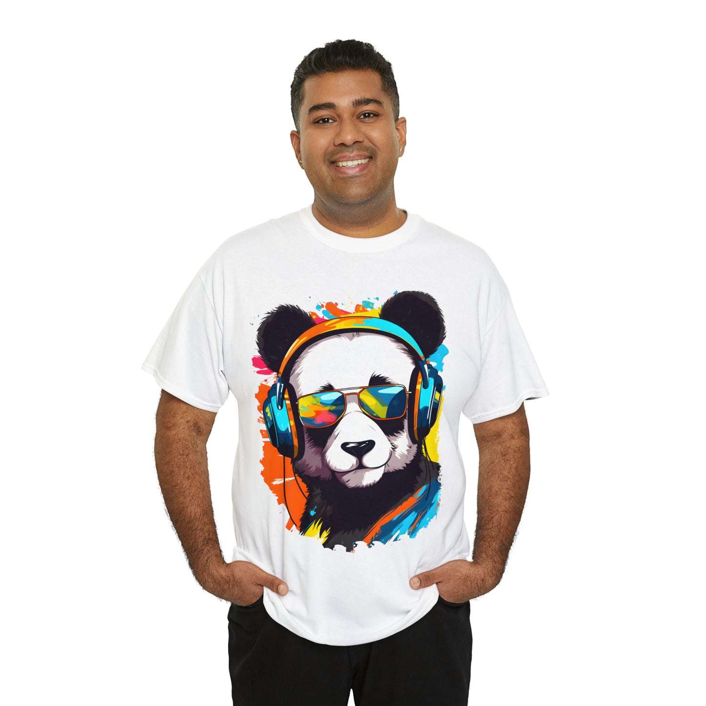 Panda in Sun Glasses Rainbow Splash Short Sleeve Graphic T-Shirt (S-3XL)